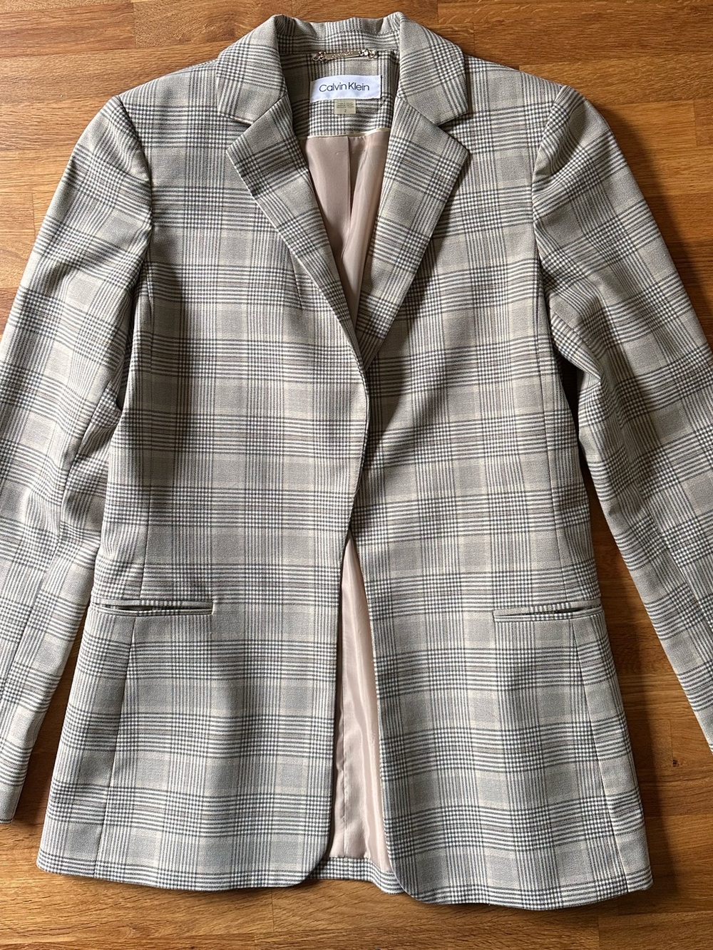 Calvin Klein Women's Plaid Blazer in Beige and Black - Like New